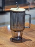 ماگ استنلی شیشه ای طرح خطدار درب بامبو وارداتی - Image 3