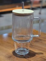 ماگ استنلی شیشه ای طرح خطدار درب بامبو وارداتی - Image 2