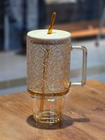 ماگ استنلی شیشه ای طرحدار درب بامبو وارداتی - Image 4