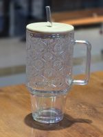 ماگ استنلی شیشه ای طرحدار درب بامبو وارداتی - Image 5