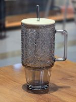 ماگ استنلی شیشه ای طرحدار درب بامبو وارداتی - Image 3