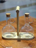 ظرف سرکه و روغن پیرکس جفتی استند بامبو