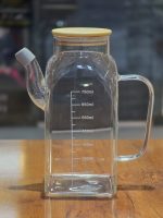 ظرف روغن پیرکس طرح مربعی درب بامبو وارداتی - Image 4