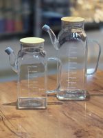 ظرف روغن پیرکس طرح مربعی درب بامبو وارداتی