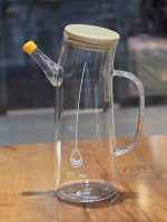 ظرف روغن پیرکس طرح کج درب بامبو وارداتی - Image 4