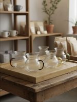 فنجان پیرکس شیار دار دسته رنگی وارداتی