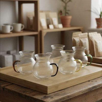 فنجان پیرکس شیار دار دسته رنگی وارداتی